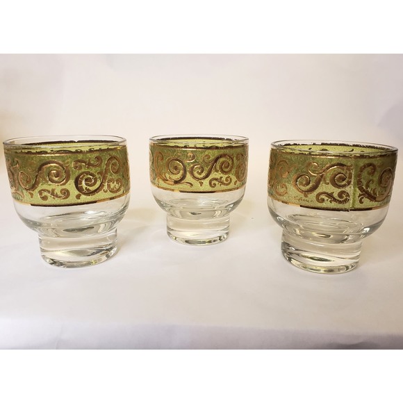 Vintage Culver Signed 24K Gold Green Toledo Cocktail Martini Pitcher & 6 Glasses - Picture 6 of 15